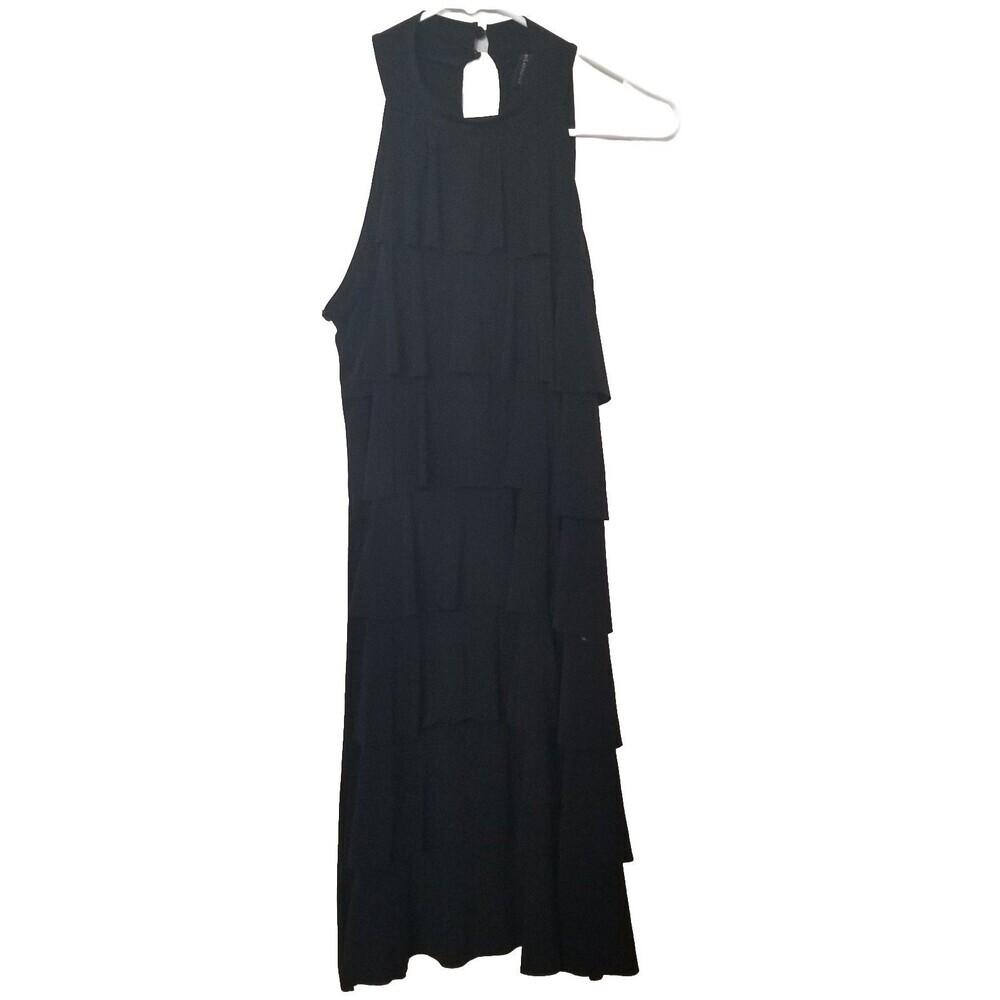 084) Susan Lawrence Dress Womens‎ Medium Black Layered Sleeveless Party